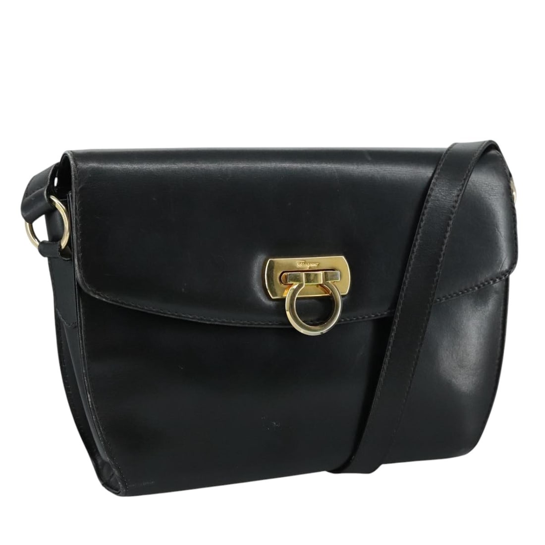 Salvatore Ferragamo Gancini Black Leather Shoulder Bag Auth Italy (1 of 18)