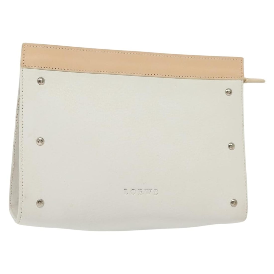 LOEWE White Leather Pouch Bag Made in Spain: LOEWE White Leather Pouch Bag Made in Spain This authentic LOEWE pouch is a stylish accessory crafted in Spain from high-quality leather. Its pristine white exterior showcases a chic and versatile des