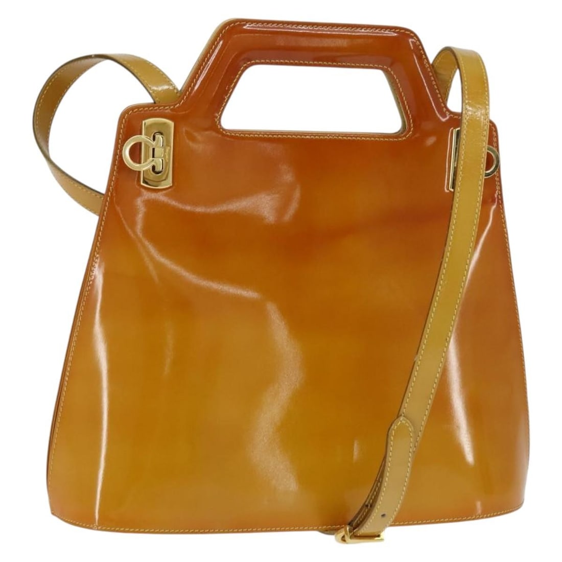 Salvatore Ferragamo Gancini 2way Hand Bag Orange Gold Authentic (1 of 18)