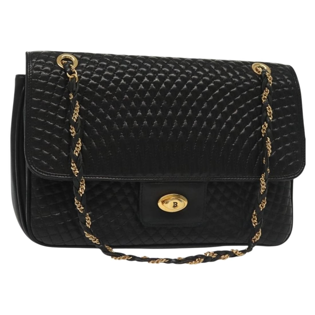 BALLY Black Gold Quilted Chain Shoulder Bag Leather Italy BA5432 (1 of 18)