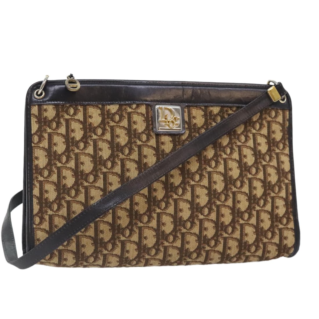 Christian Dior Trotter Canvas Shoulder Bag Brown Gold Made in France: Christian Dior Trotter Canvas Shoulder Bag Brown Gold Made in France This exquisite Christian Dior Trotter Canvas Shoulder Bag showcases a stunning combination of brown and gold tones. Designed for st