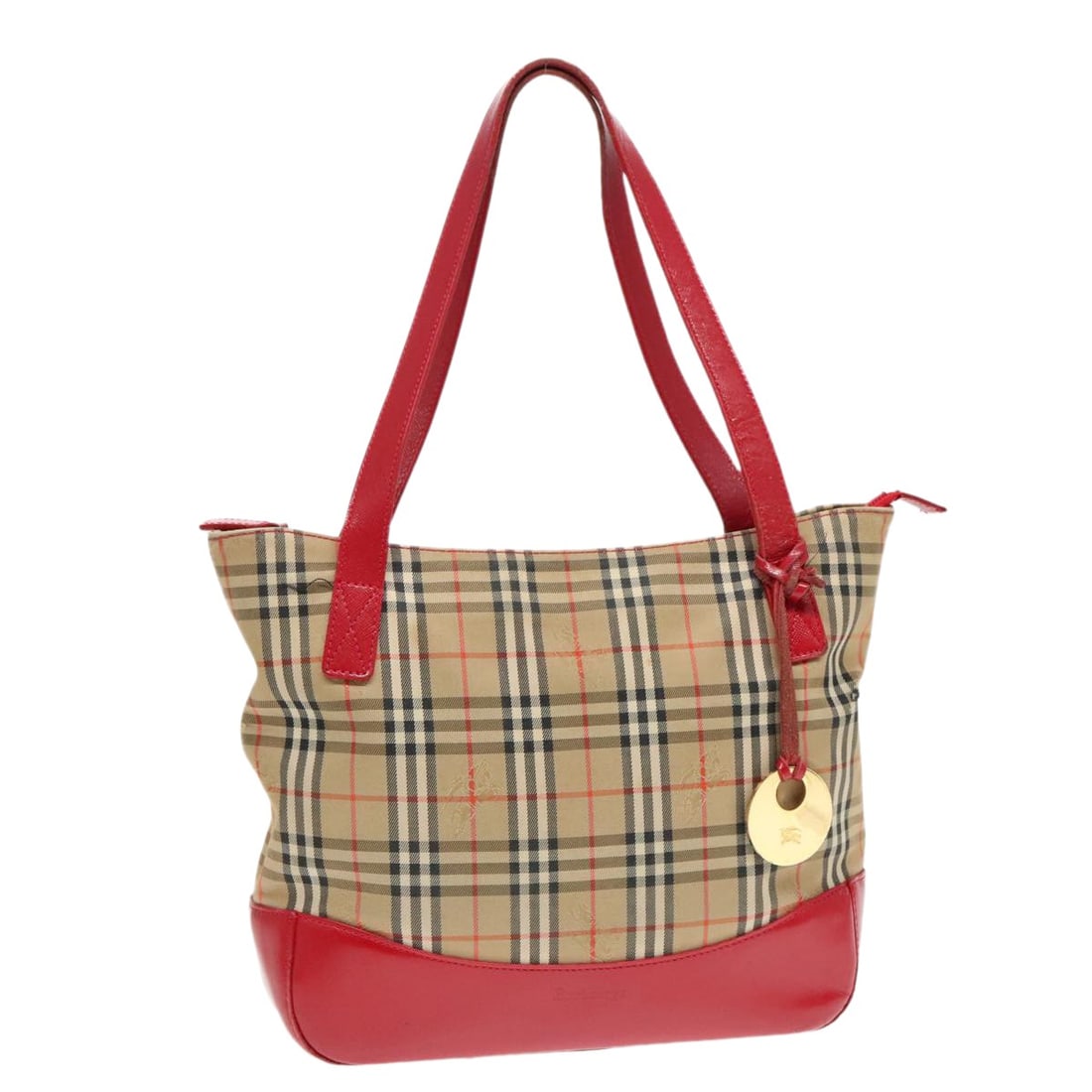 Burberrys Nova Check Hand Bag Canvas Beige Red Gold Authentic: Burberrys Nova Check Hand Bag Canvas Beige Red Gold Authentic This Burberrys Nova Check Hand Bag is a stylish and functional accessory crafted from durable canvas. The exterior features a striking com