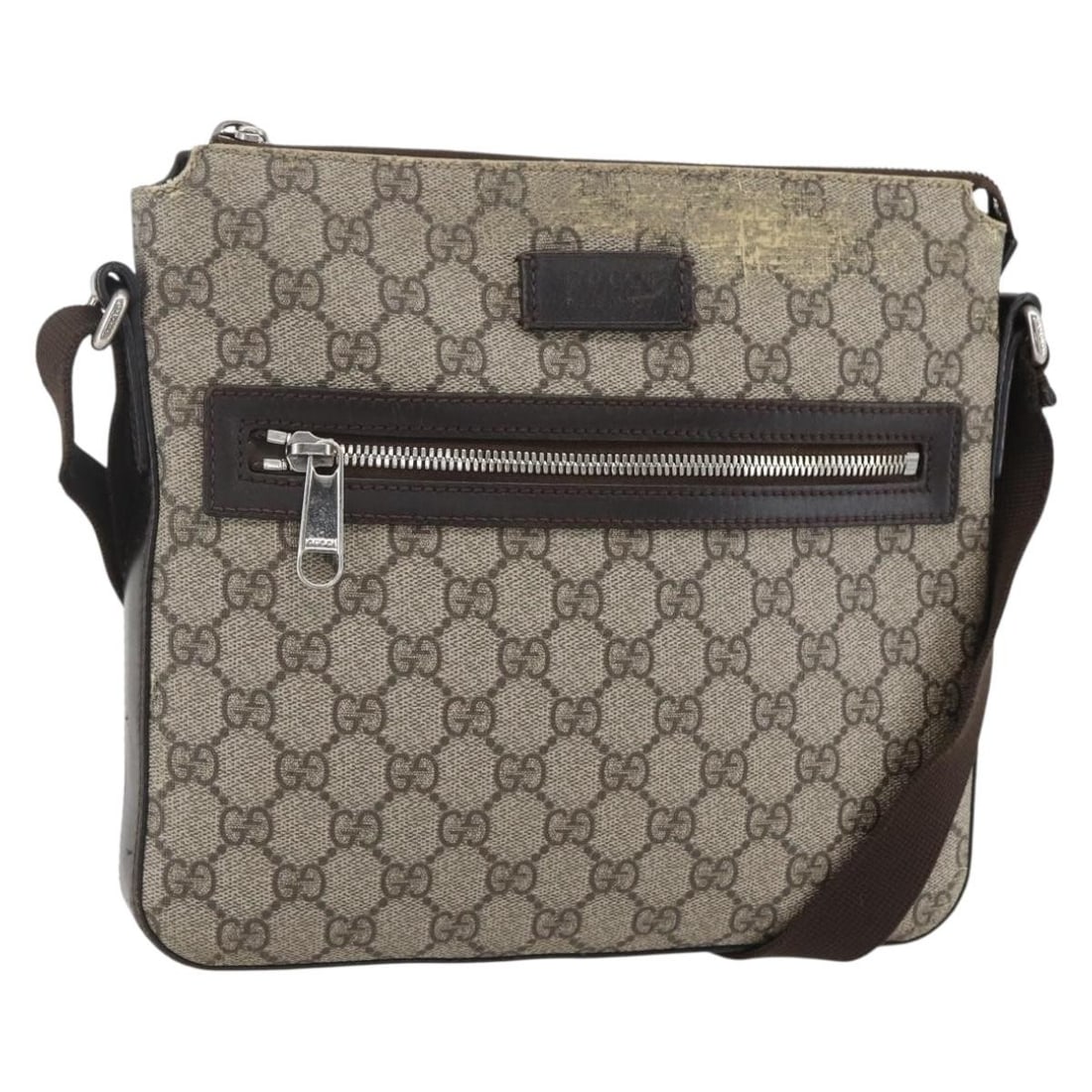 GUCCI GG Supreme Beige Silver PVC Leather Shoulder Bag 406410 Auth: GUCCI GG Supreme Beige Silver PVC Leather Shoulder Bag 406410 Auth This authentic GUCCI GG Supreme Shoulder Bag is a stylish accessory crafted from durable PVC leather in a chic beige and silver color