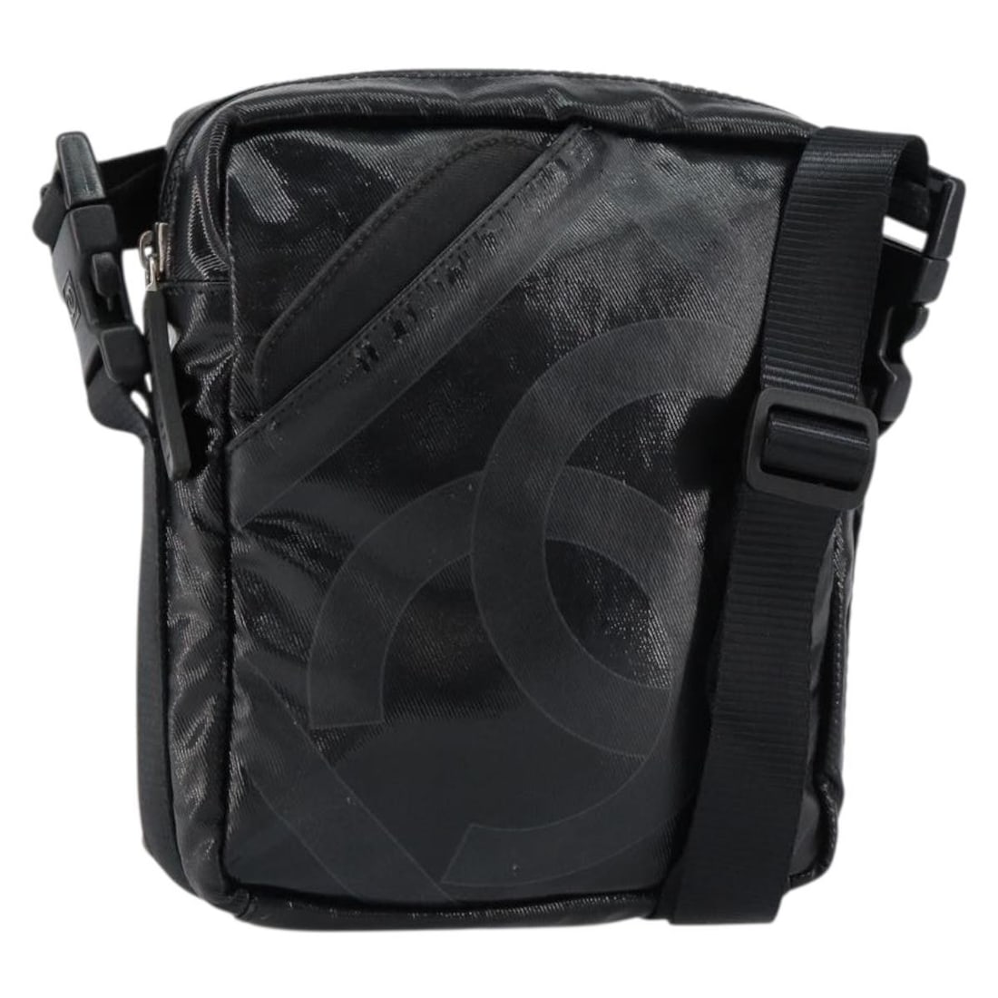 CHANEL Sports Line Patent Leather Shoulder Bag Silver Black Auth KA387: CHANEL Sports Line Patent Leather Shoulder Bag Silver Black Auth KA387 This CHANEL Sports Line Shoulder Bag is a stylish and functional accessory, crafted from high-quality patent leather in a strikin