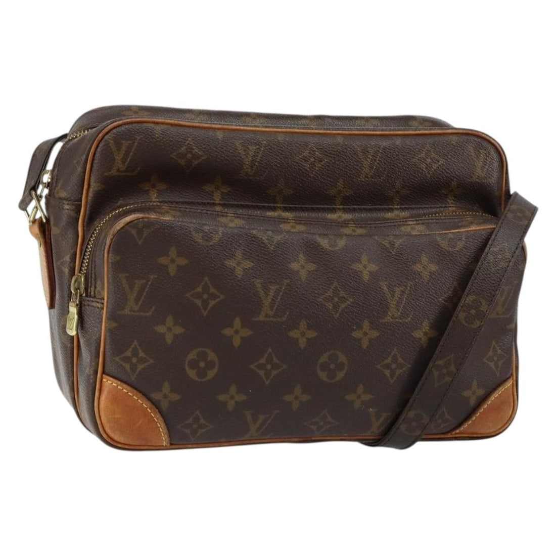 LOUIS VUITTON Monogram Nile Shoulder Bag M45244 Auth France: LOUIS VUITTON Monogram Nile Shoulder Bag M45244 Auth France Introducing the LOUIS VUITTON Monogram Nile Shoulder Bag, a stylish and timeless piece crafted from durable Monogram Canvas. This bag is mad