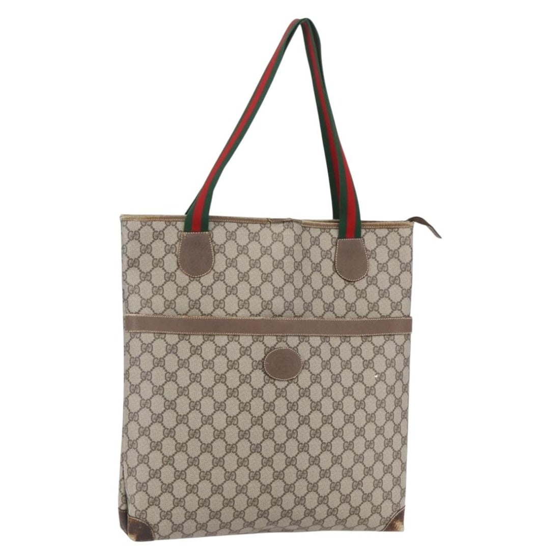 GUCCI GG Supreme Tote Bag Beige Gold PVC 002 983 0163 Auth: GUCCI GG Supreme Tote Bag Beige Gold PVC 002 983 0163 Auth This stylish GUCCI GG Supreme Web Sherry Line Tote Bag is crafted from durable PVC leather in a chic beige and gold color combination. Design
