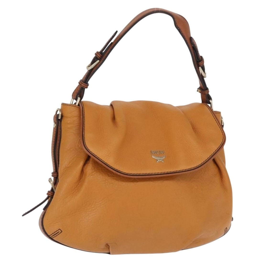 MCM Vicetos Logogram Brown Leather Shoulder Bag Gold Tone Accents Korea: MCM Vicetos Logogram Brown Leather Shoulder Bag Gold Tone Accents Korea This MCM Vicetos Logogram shoulder bag features a brown and gold leather exterior with a classic logogram design. The bag is mad