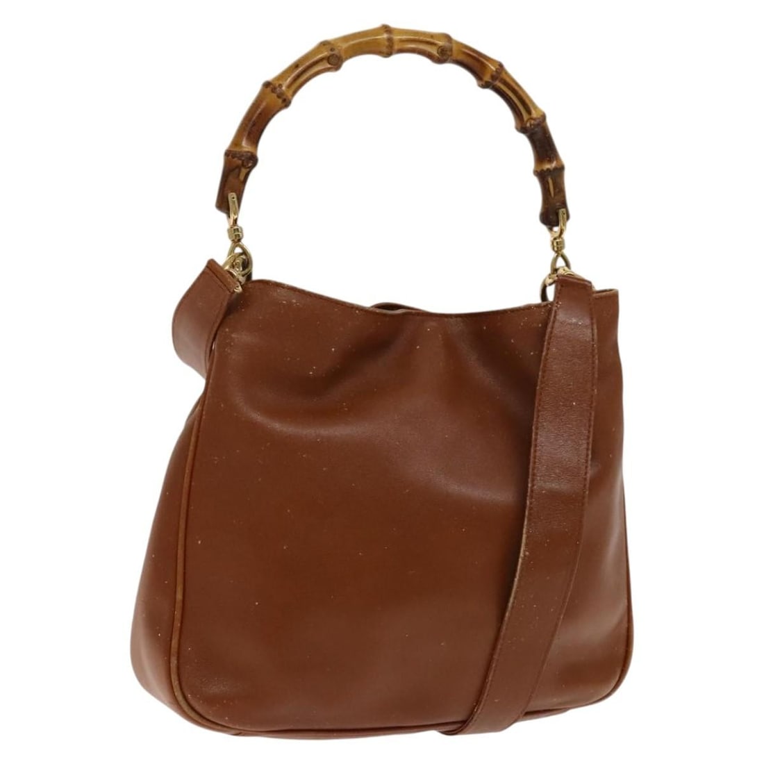 GUCCI Bamboo Leather Hand Bag Brown Gold 2-Way Auth 001 2113 1638 (1 of 18)