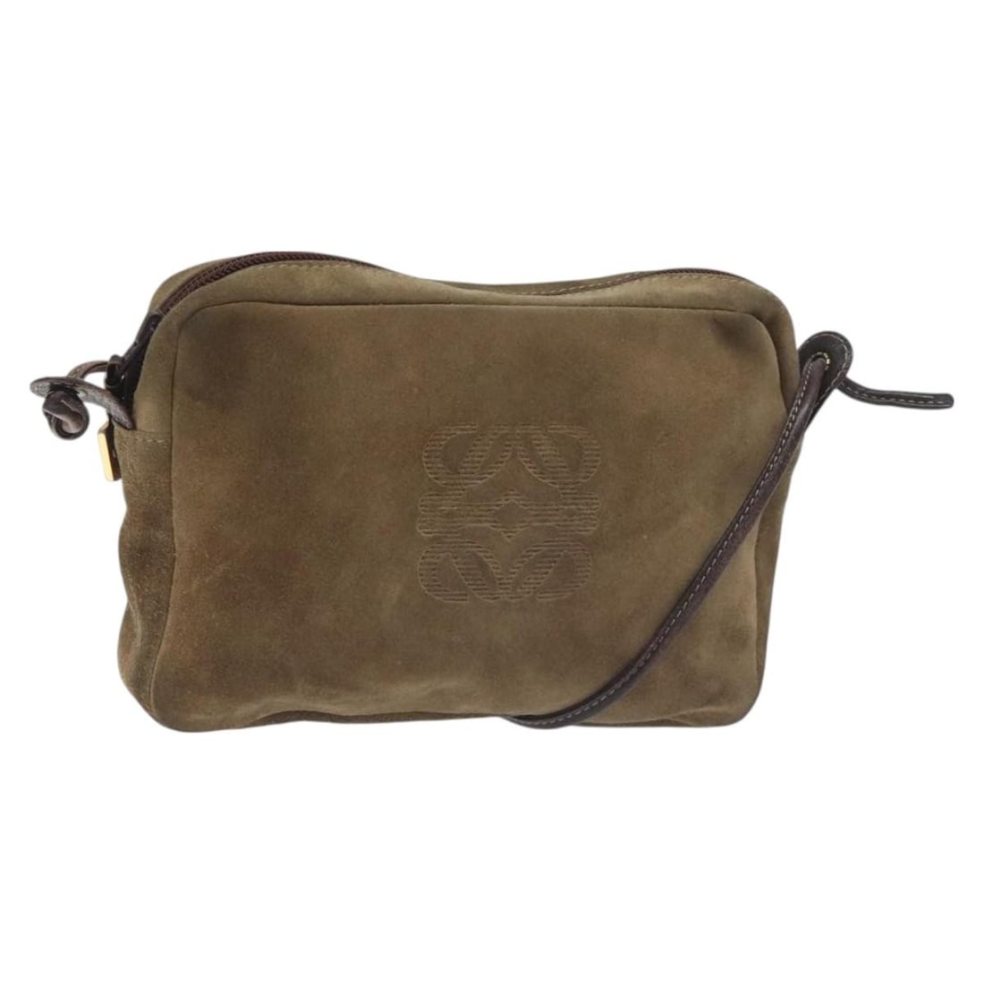 Brown Suede Loewe Anagram Shoulder Purse with Gold Accents (1 of 18)