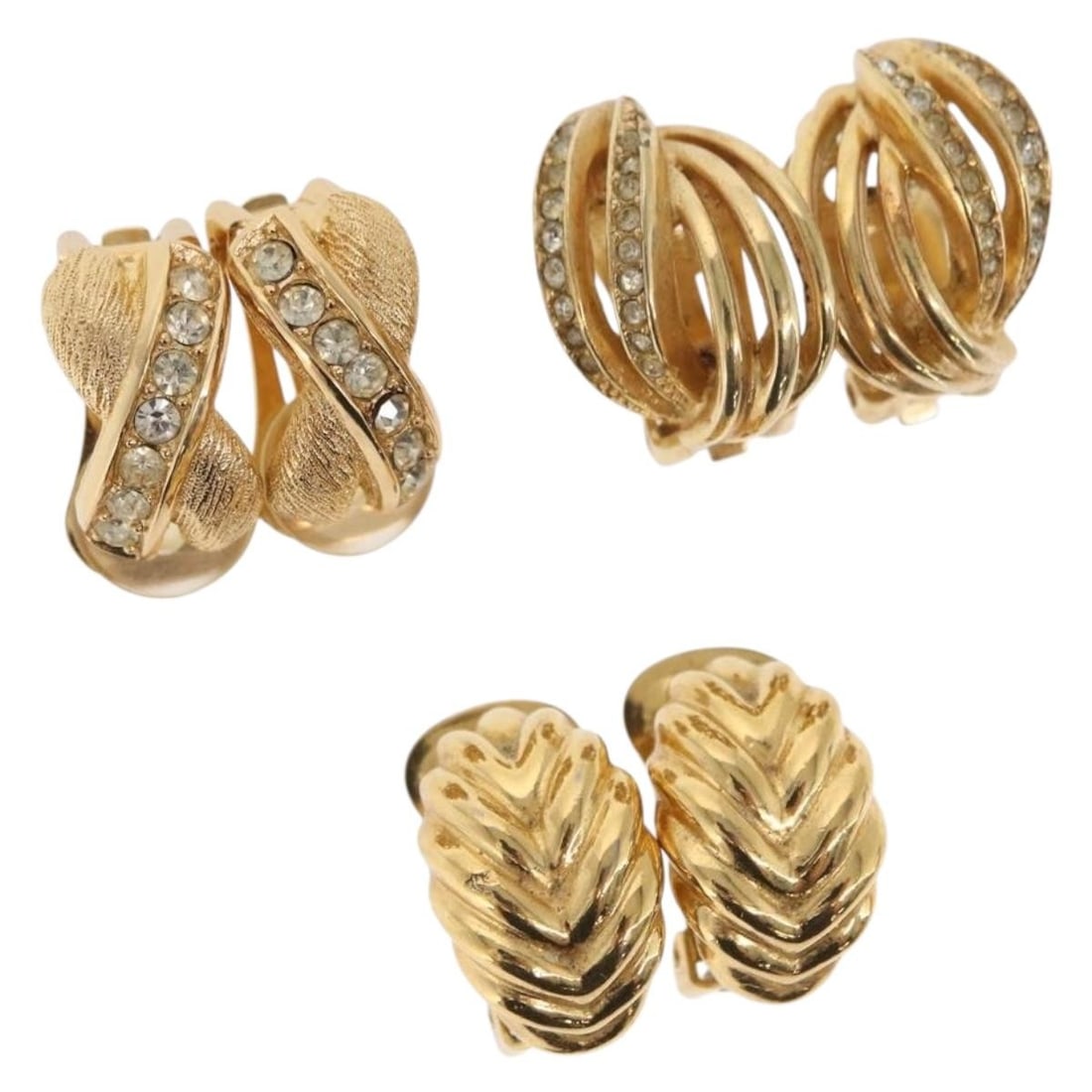 Set of 3 Gold Tone Metal Earrings by Christian Dior (1 of 13)