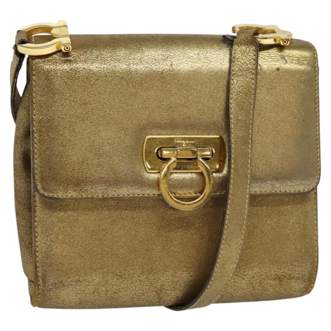 Salvatore Ferragamo Gancini Gold Leather Shoulder Bag Auth BA214797 (1 of 18)