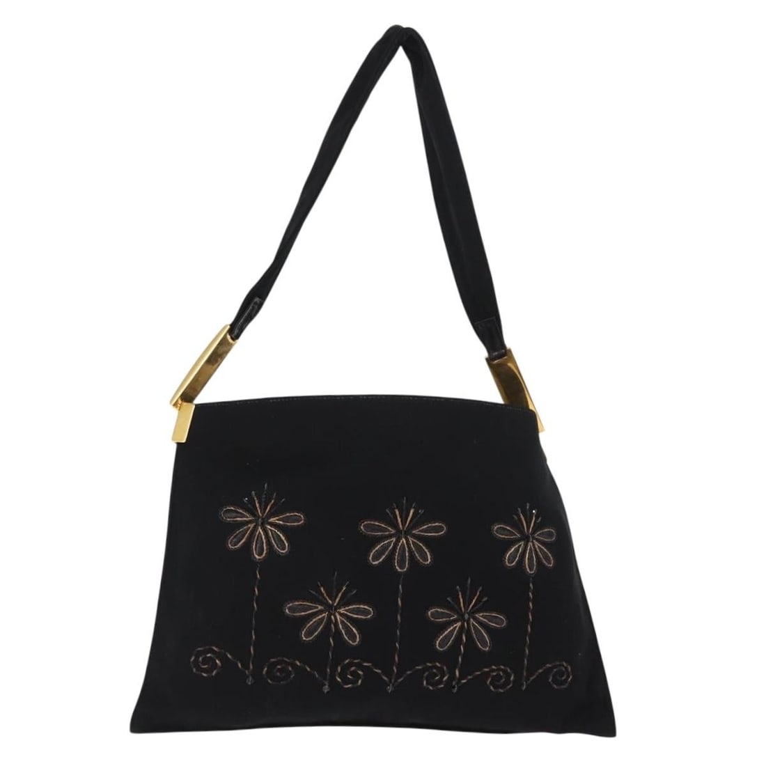 Fendi Nylon Shoulder Bag Black Gold Authentic 148347 Italy: Fendi Nylon Shoulder Bag Black Gold Authentic 148347 Italy This FENDI shoulder bag is a stylish blend of functionality and luxury, crafted from durable nylon in a striking black and gold color combina