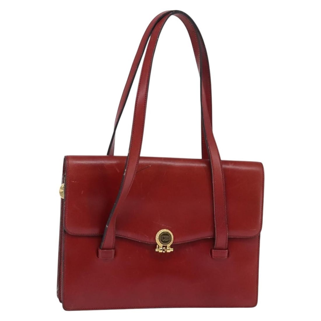 Christian Dior Leather Hand Bag Gold Red Auth 148235 (1 of 18)