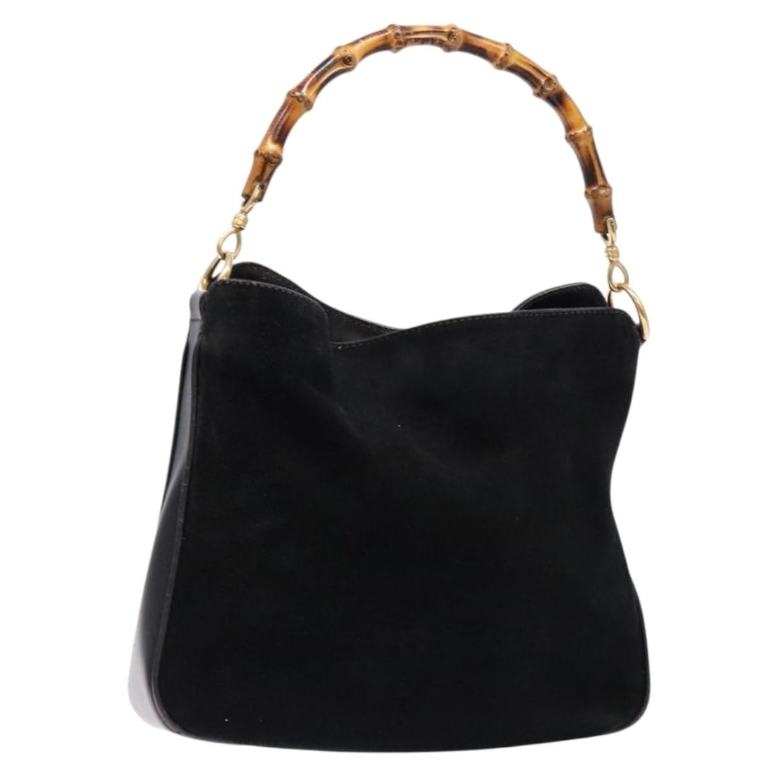 GUCCI Bamboo Hand Bag Black Suede Gold 001 1638 2615 Authentic: GUCCI Bamboo Hand Bag Black Suede Gold 001 1638 2615 Authentic This elegant Gucci Bamboo Hand Bag is crafted from luxurious black suede with stunning gold accents, showcasing the brand's commitment to