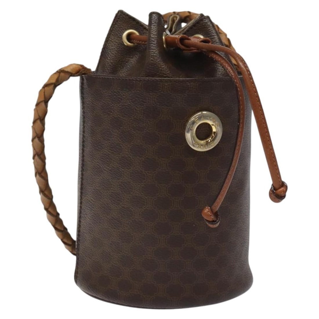 CELINE Macadam Canvas Brown PVC Leather Shoulder Bag Auth F/05: CELINE Macadam Canvas Brown PVC Leather Shoulder Bag Auth F/05 This stylish CELINE Macadam Canvas Shoulder Bag is crafted from durable PVC leather, showcasing a rich brown exterior. Designed for both