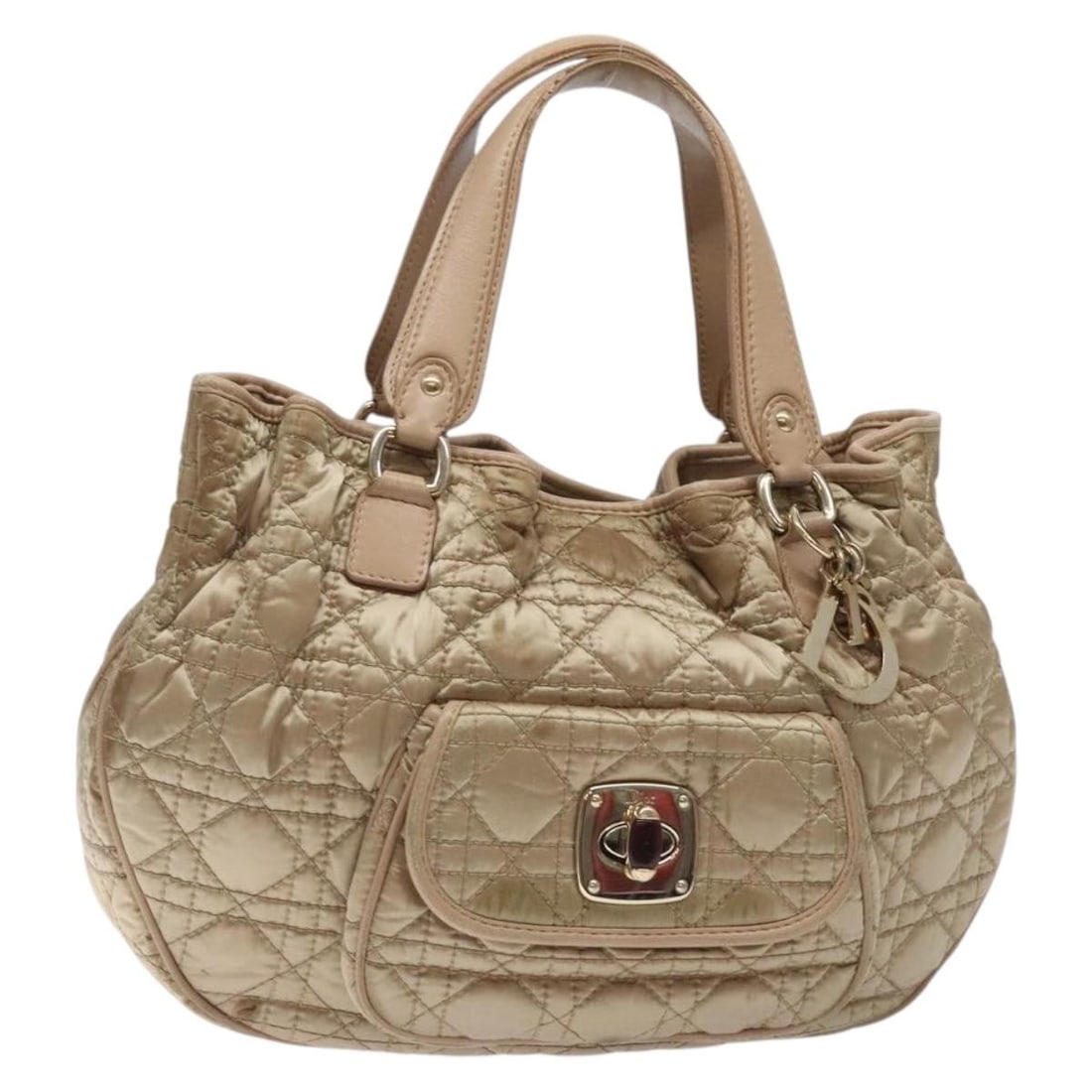 Christian Dior Canage Hand Bag Beige Gold Nylon Auth Italy (1 of 18)