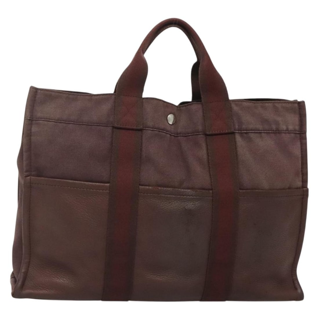 HERMES Fourre Tout MM Handbag Canvas Leather Brown Silver Auth: HERMES Fourre Tout MM Handbag Canvas Leather Brown Silver Auth The HERMES Fourre Tout MM Hand Bag is a stylish and practical accessory, crafted in France from durable canvas. This hand bag features a