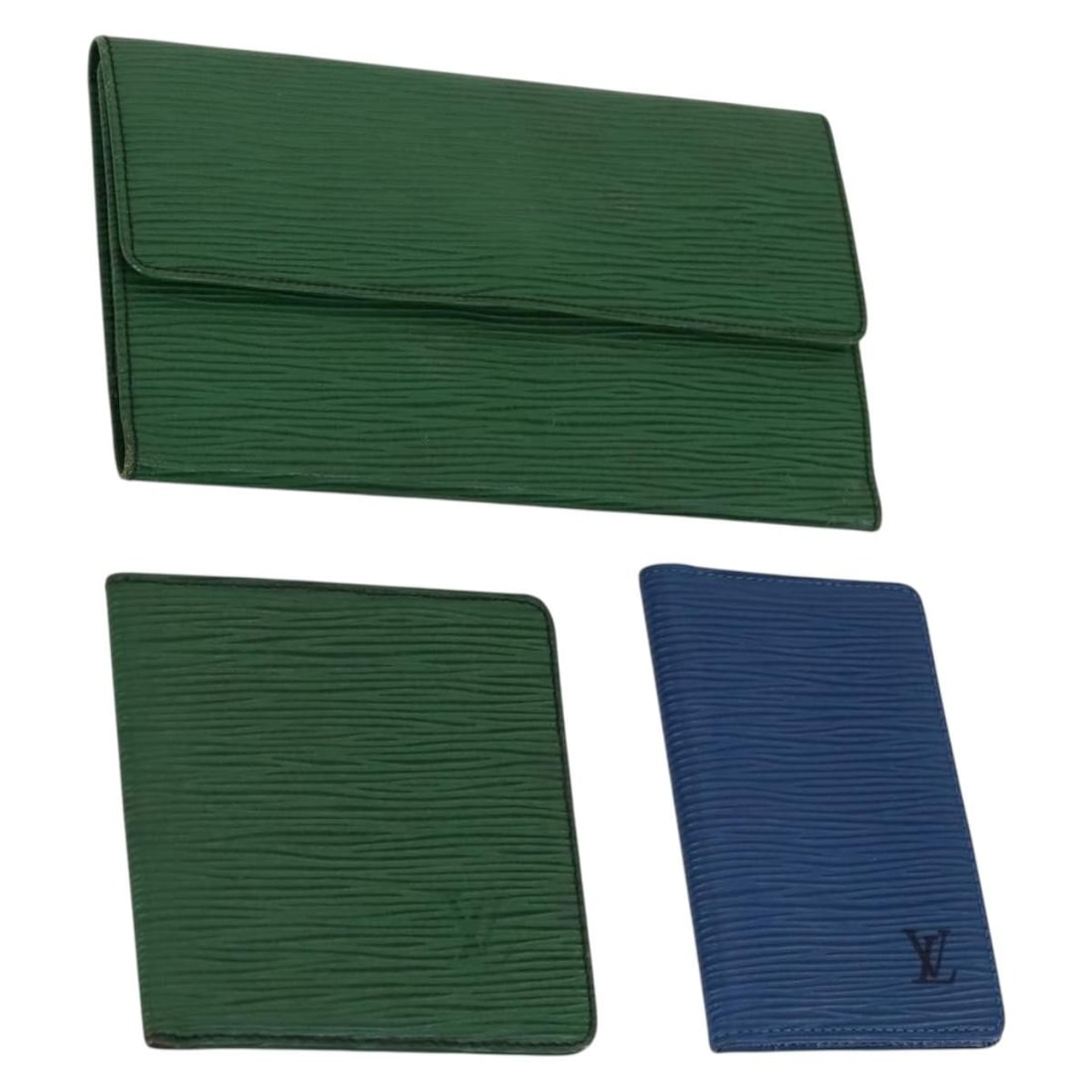 LOUIS VUITTON Epi Leather Wallet Set 3 Blue Green Authentic (1 of 18)