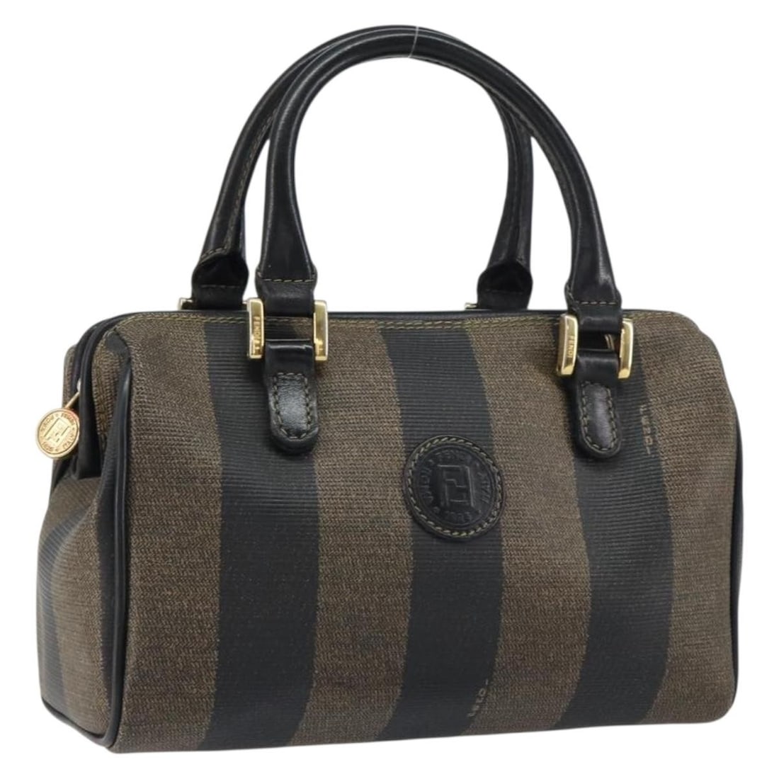 FENDI Pecan Canvas Hand Bag PVC Black Brown Italy: FENDI Pecan Canvas Hand Bag PVC Black Brown Italy This Fendi hand bag is crafted from PVC leather and features a stylish pecan canvas design in a sophisticated black and brown color palette. Made in I
