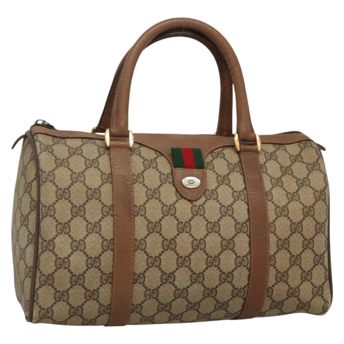 GUCCI GG Supreme Boston Bag Beige Gold PVC Leather Italy (1 of 18)