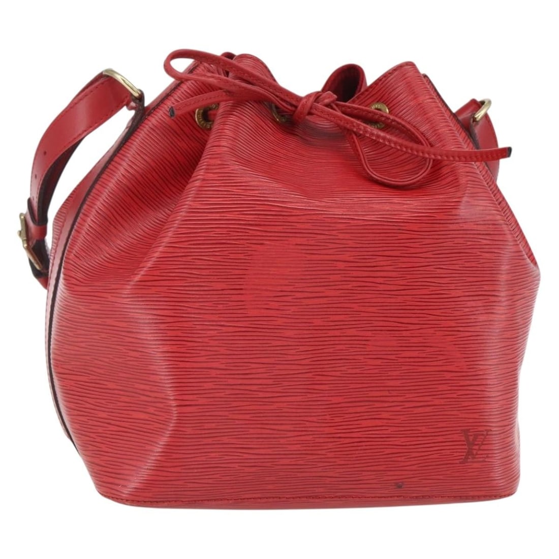 Red Epi Leather Petit Noe Shoulder Bag by Louis Vuitton M44107: Red Epi Leather Petit Noe Shoulder Bag by Louis Vuitton M44107 This Louis Vuitton Petit Noe shoulder bag features red Epi leather with a textured finish and an adjustable shoulder strap. The bag inclu