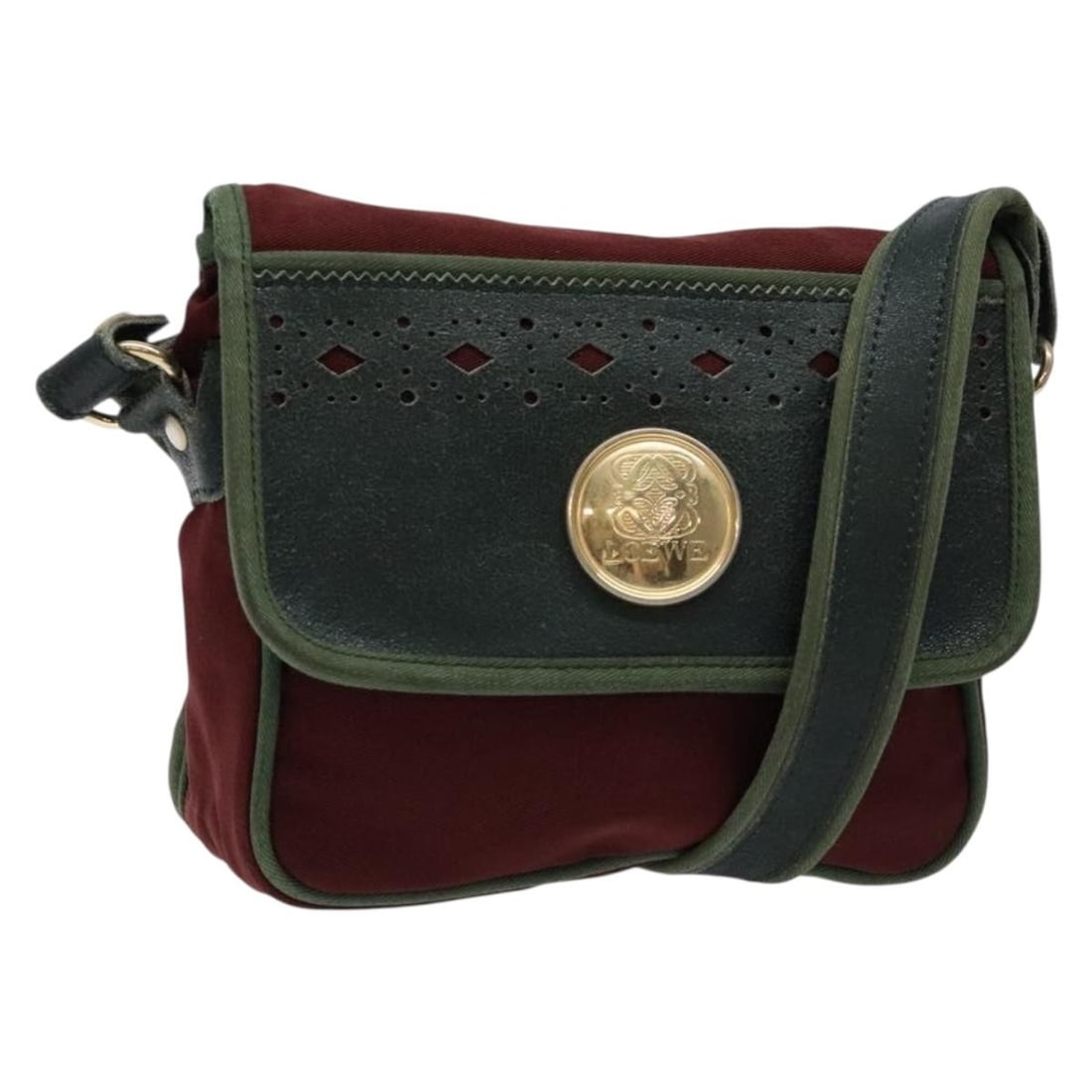 LOEWE Red Gold Canvas Shoulder Bag BA4392: LOEWE Red Gold Canvas Shoulder Bag BA4392 This LOEWE shoulder bag combines style and functionality with its vibrant red and gold canvas design. Measuring approximately 7.9 inches in length, 6.7 inches