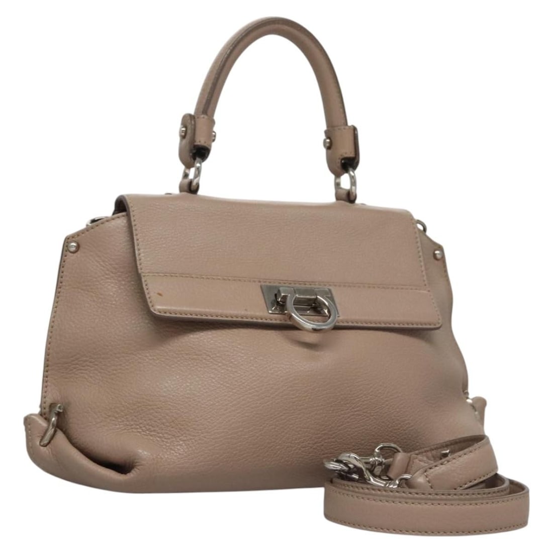 Salvatore Ferragamo Gancini Sofia 2-Way Leather Hand Bag Beige Silver Auth: Salvatore Ferragamo Gancini Sofia 2-Way Leather Hand Bag Beige Silver Auth The Salvatore Ferragamo Gancini Sofia Hand Bag is a stylish and versatile accessory crafted from high-quality leather. This 2