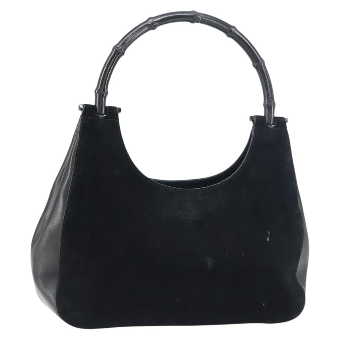 GUCCI 001 3739 Black Suede Bamboo Shoulder Bag Auth Italy: GUCCI 001 3739 Black Suede Bamboo Shoulder Bag Auth Italy This authentic GUCCI Bamboo Shoulder Bag is crafted from luxurious black suede, embodying elegance and functionality. Designed for versatility