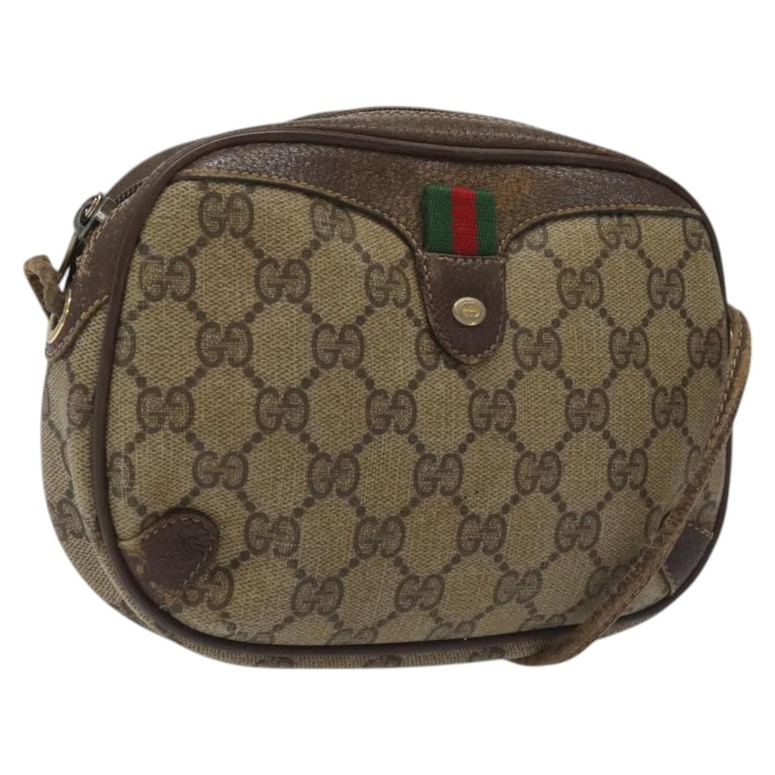 Beige PVC GG Supreme Web Sherry Line Shoulder Bag by Gucci 156 02 066: Beige PVC GG Supreme Web Sherry Line Shoulder Bag by Gucci 156 02 066 This Gucci GG Supreme Web Sherry Line shoulder bag features a beige and gold exterior crafted from PVC leather and GG canvas. The
