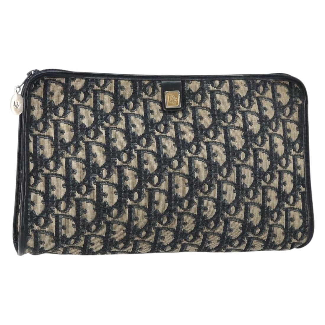 Navy and Gold Dior Trotter Canvas Clutch Handbag France: Navy and Gold Dior Trotter Canvas Clutch Handbag France This Christian Dior clutch bag features the iconic Trotter canvas in navy and gold tones. Made in France, the bag includes a spacious main compa
