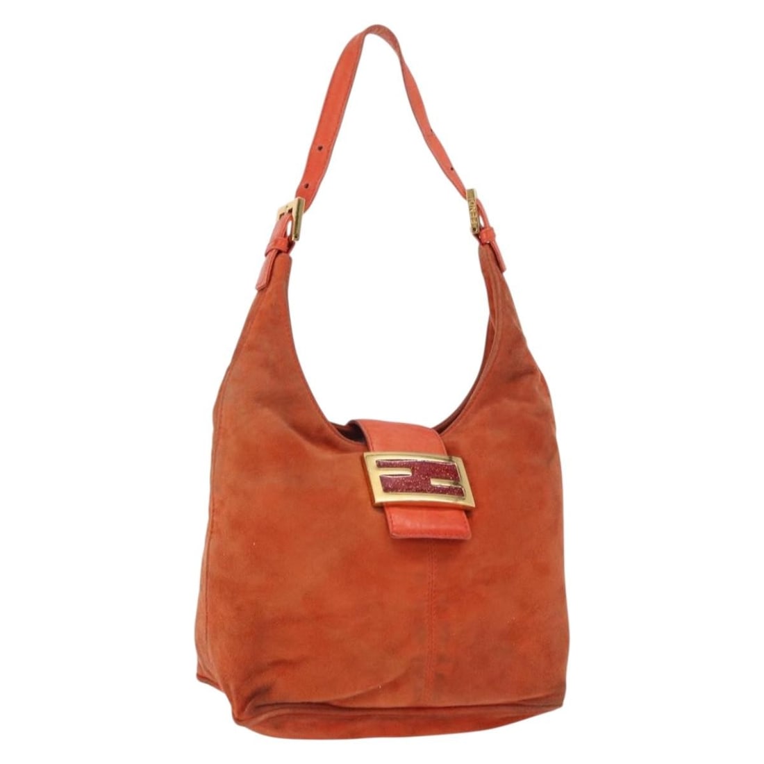 FENDI Mamma Baguette Orange Gold Suede Shoulder Bag Authentic (1 of 18)