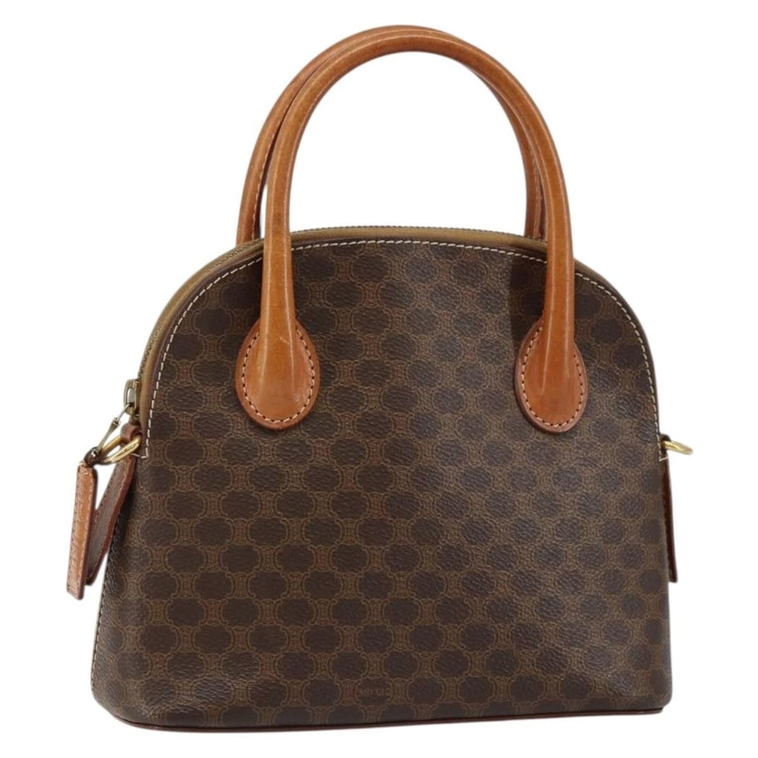 CELINE Macadam Canvas Hand Bag Brown Gold PVC Leather Italy Auth M94: CELINE Macadam Canvas Hand Bag Brown Gold PVC Leather Italy Auth M94 This authentic CELINE Macadam Canvas Hand Bag features a blend of PVC leather and Macadam canvas in a stylish brown and gold color