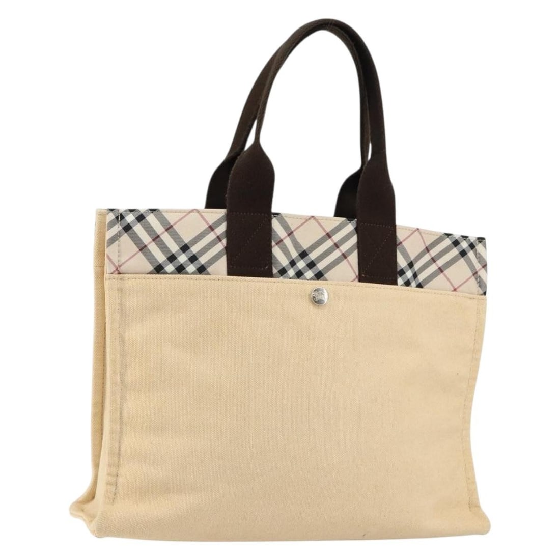 BURBERRY Nova Check Beige Silver Tote Bag Nylon Made in Japan: BURBERRY Nova Check Beige Silver Tote Bag Nylon Made in Japan This BURBERRY Nova Check Blue Label Tote Bag is a stylish accessory crafted from durable nylon in a chic beige and silver color scheme. Th