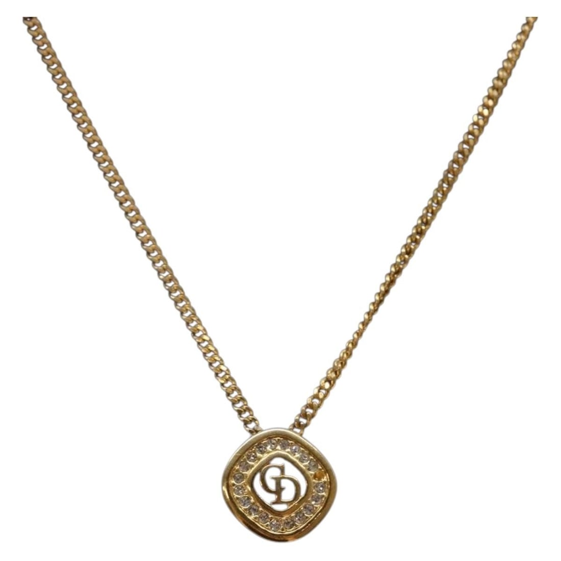 Christian Dior Gold Tone Metal Necklace with Missing Stones Auth 140828: Christian Dior Gold Tone Metal Necklace with Missing Stones Auth 140828 This elegant Christian Dior necklace showcases a gold tone metal construction, making it a stylish addition to your jewelry coll