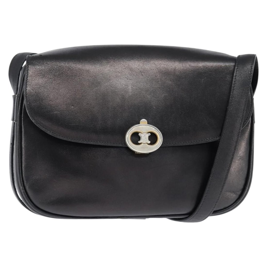 CELINE Black Gold Leather Shoulder Bag with Mirror Auth: CELINE Black Gold Leather Shoulder Bag with Mirror Auth This exquisite CELINE shoulder bag is crafted from luxurious black leather with elegant gold accents. Measuring approximately 9.1 inches in leng
