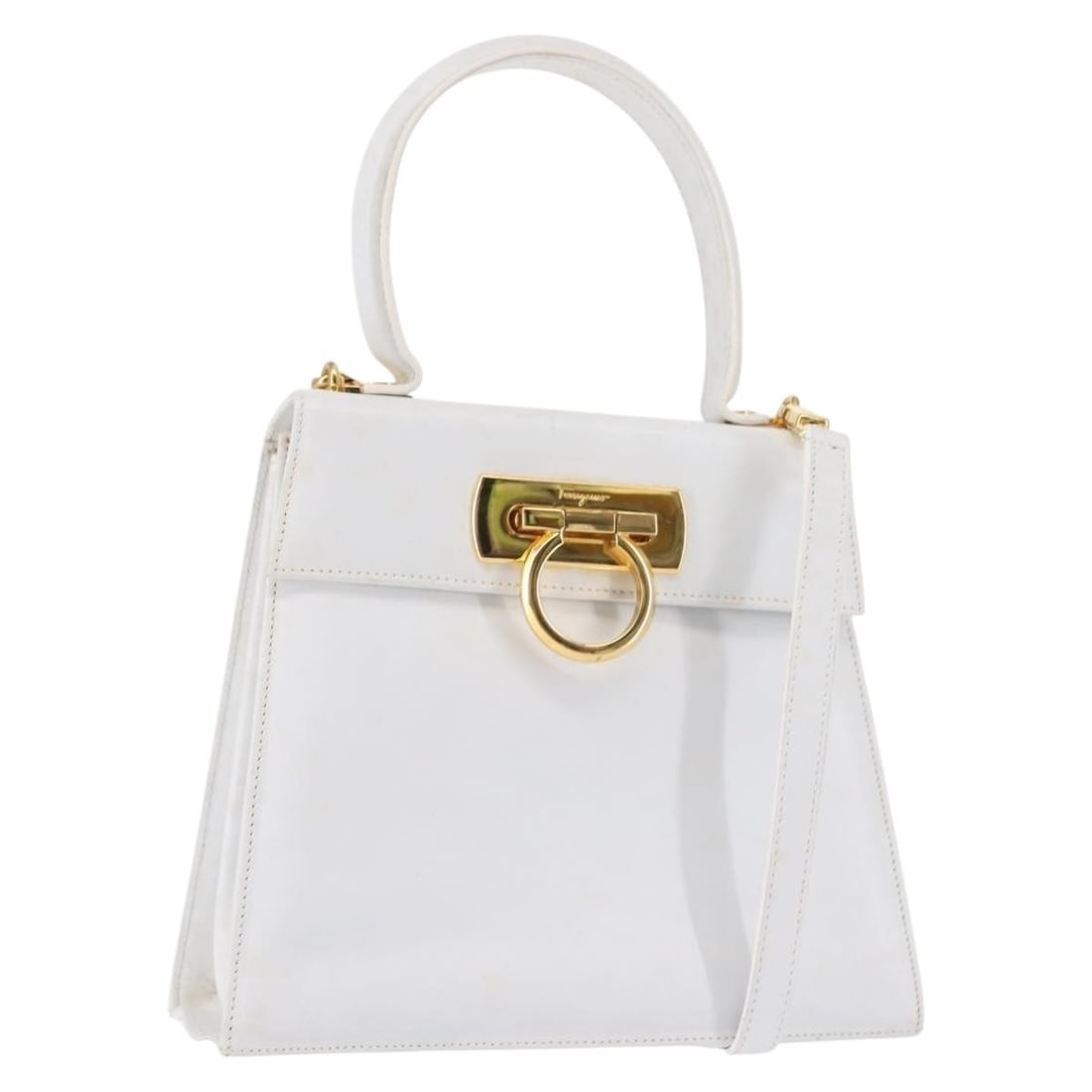 White Leather Gancini Shoulder and Handbag by Salvatore Ferragamo Italy (1 of 18)