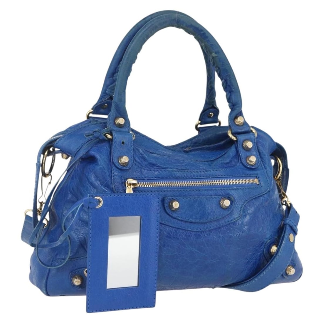 BALENCIAGA Giant Town Leather Hand Bag Blue Gold 285434 Auth (1 of 18)