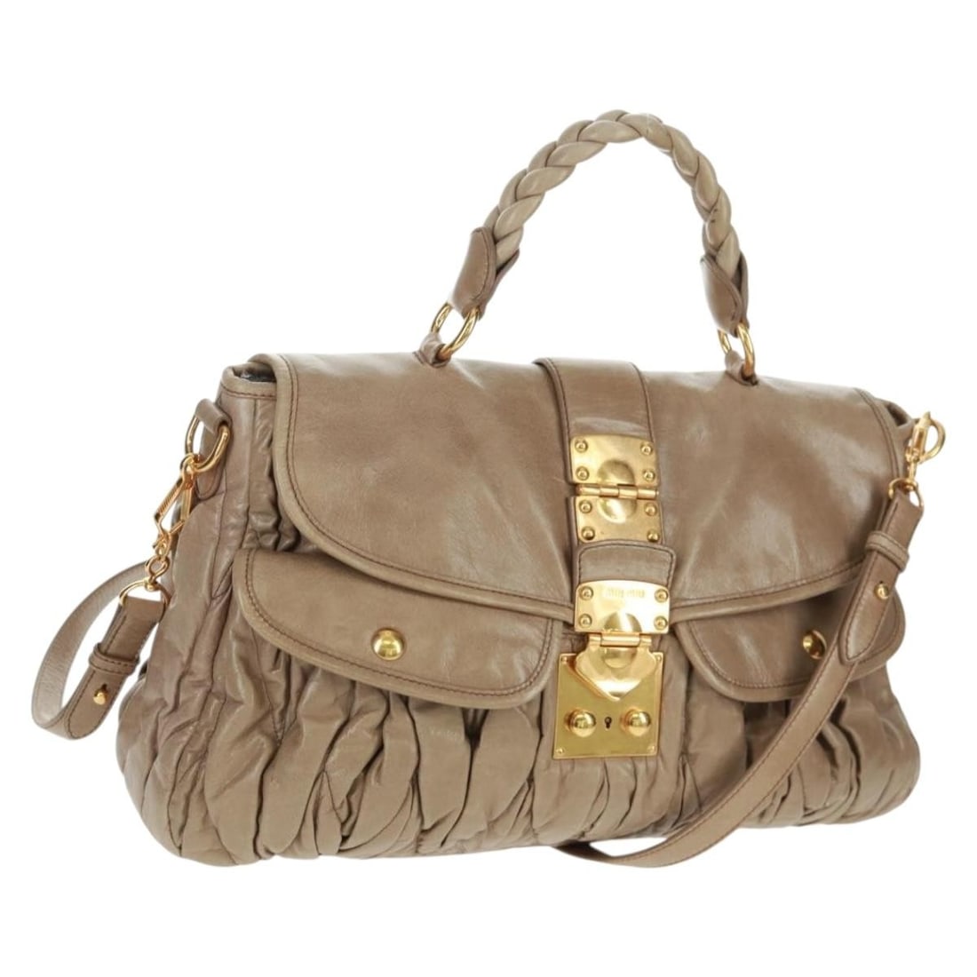Beige and Gold Miu Miu Matelasse Leather 2way Handbag with Accessories (1 of 18)