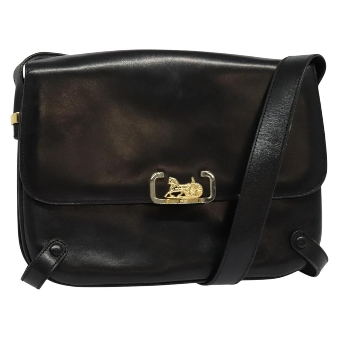 CELINE Black Leather Shoulder Bag Gold Hardware Made in Italy: CELINE Black Leather Shoulder Bag Gold Hardware Made in Italy This CELINE Shoulder Bag is crafted from premium leather in a striking black and gold color combination. It features a structured design i