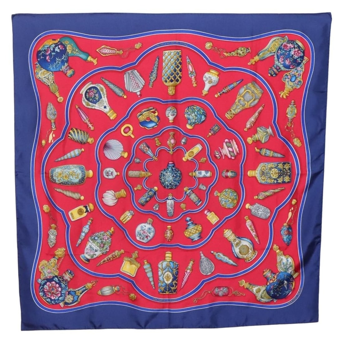 HERMES Carre 90 Silk Scarf Qu'importe le flacon Red Blue (1 of 14)