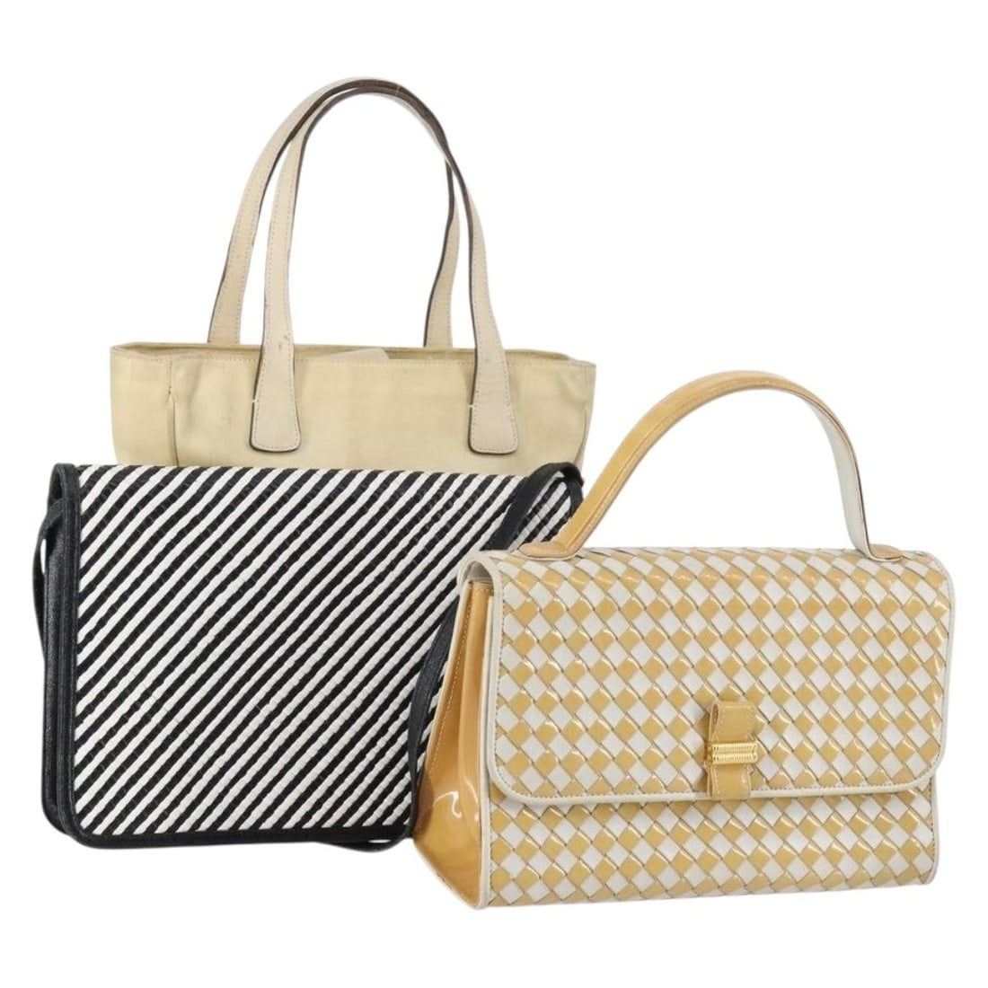 BALLY Black Beige Canvas Handbag Set 3 Pieces Auth BA6489 (1 of 18)