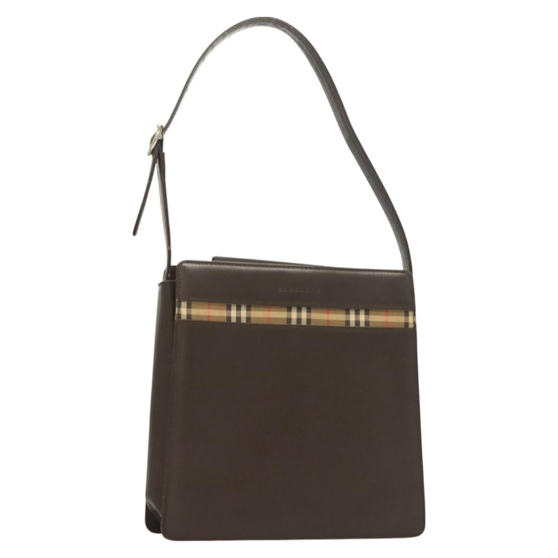 Burberry Nova Check Leather Shoulder Bag Brown Silver Auth (1 of 18)