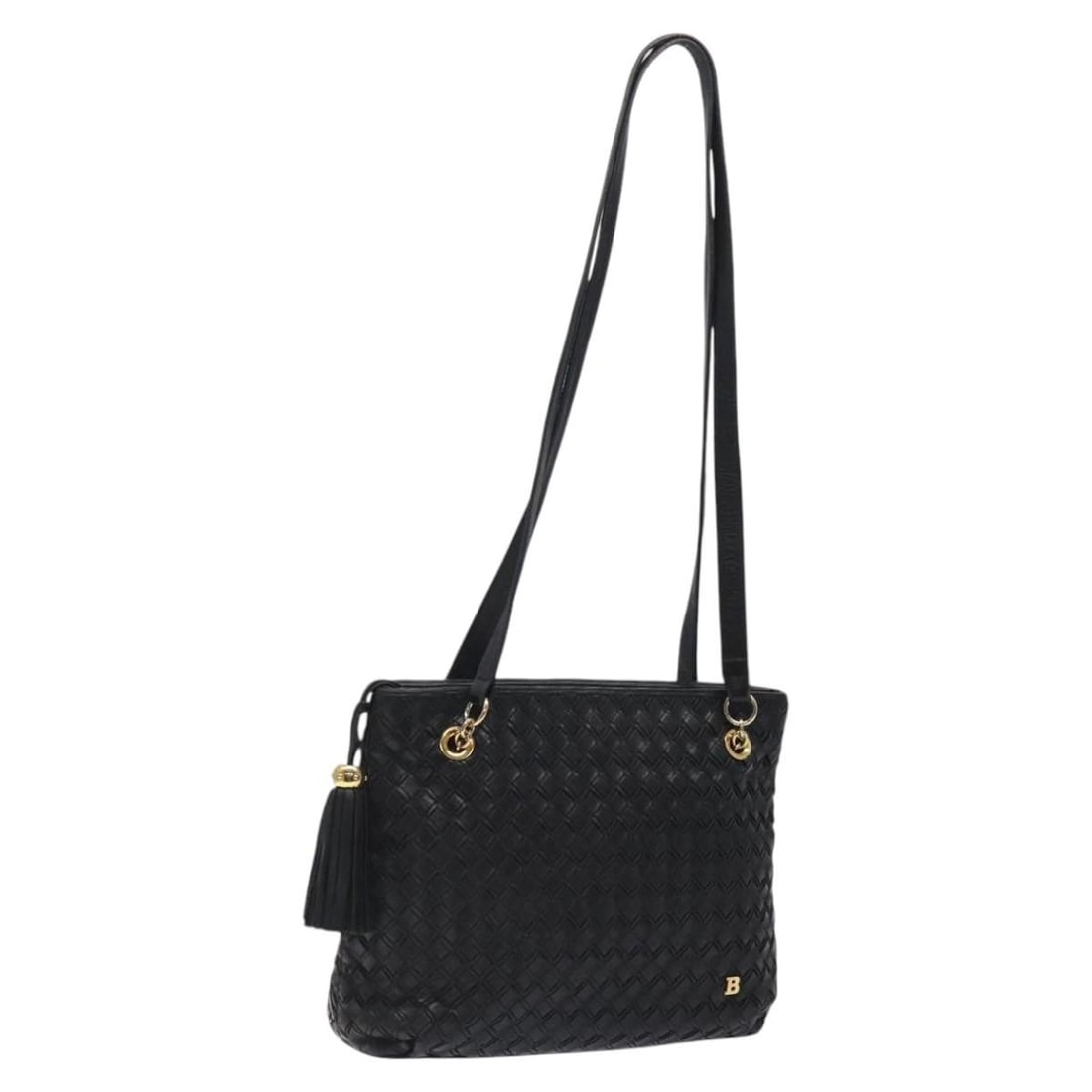 BALLY Quilted Shoulder Bag Leather Black Gold Made in Italy (1 of 18)