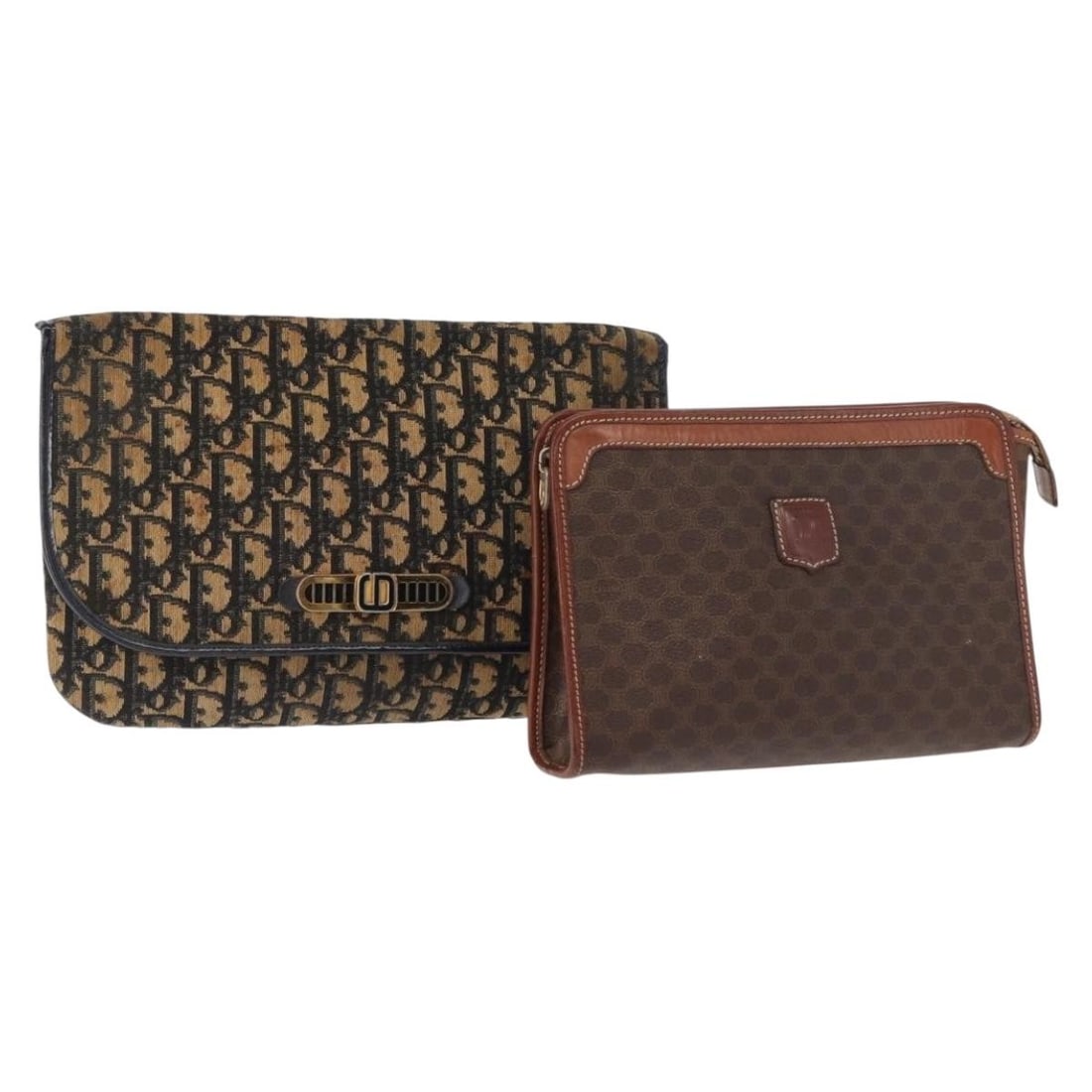 Christian Dior Celine Macadam PVC Leather Clutch Bag Set Brown Navy Auth (1 of 15)