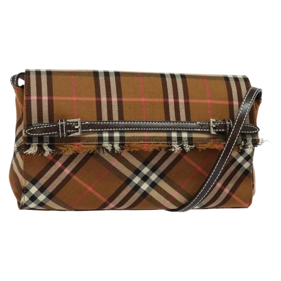 BURBERRY Nova Check Canvas Shoulder Bag Brown Silver Auth Japan: BURBERRY Nova Check Canvas Shoulder Bag Brown Silver Auth Japan This Burberry Nova Check Shoulder Bag is a stylish accessory crafted from durable canvas in a striking brown and silver color combinatio