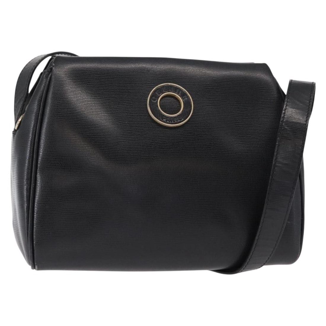 CELINE Black Gold Circle Leather Shoulder Bag Auth 156282 (1 of 18)