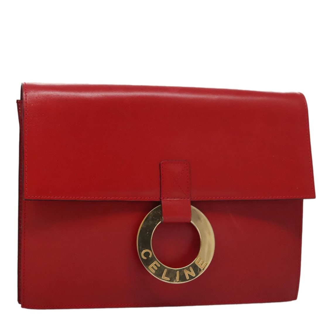 Red and Gold Leather Clutch by CELINE Italy: Red and Gold Leather Clutch by CELINE Italy This CELINE clutch bag is crafted from red and gold leather and was made in Italy. Designed with a sleek silhouette, it features a spacious interior and ele