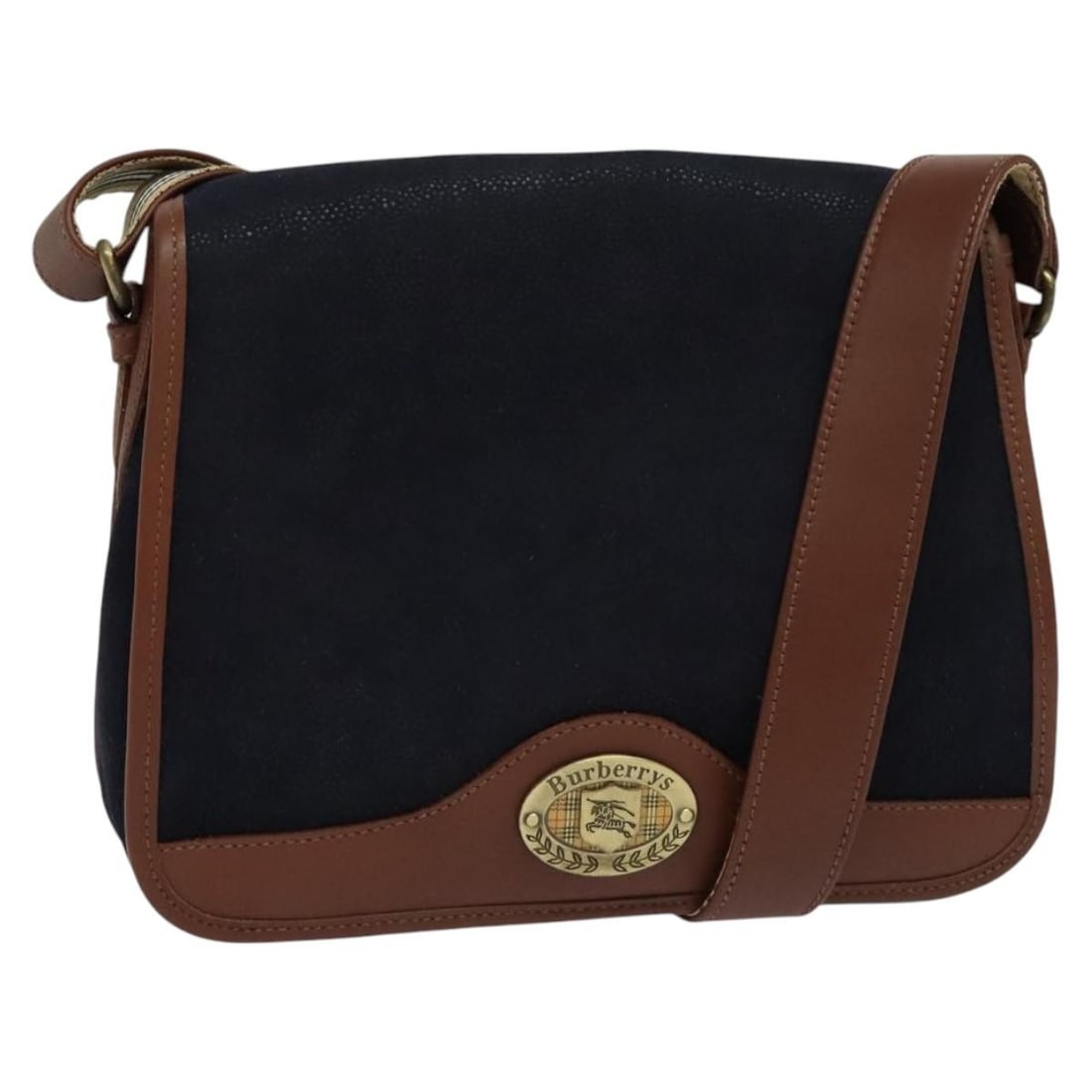 Burberrys Navy Suede Shoulder Bag Italy Auth BA2419: Burberrys Navy Suede Shoulder Bag Italy Auth BA2419 This Burberrys shoulder bag is crafted from luxurious navy suede leather, exuding elegance and style. Made in Italy, it features a practical design