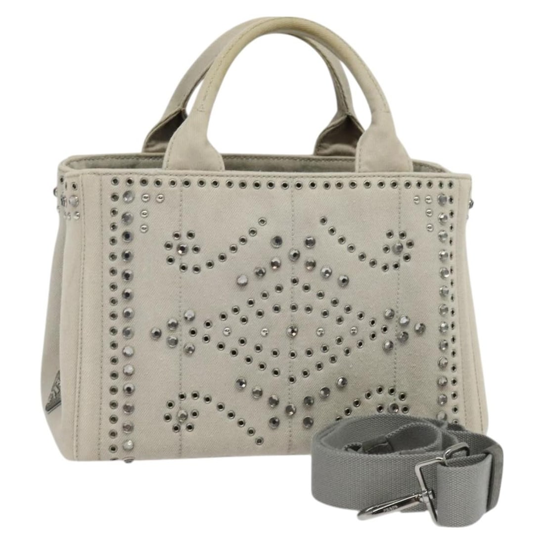 PRADA Bijoux Canapa PM Gray Canvas Hand Bag Made in Italy: PRADA Bijoux Canapa PM Gray Canvas Hand Bag Made in Italy The PRADA Bijoux Canapa PM Hand Bag is a stylish canvas accessory that embodies Italian craftsmanship. This hand bag features a sleek gray ext