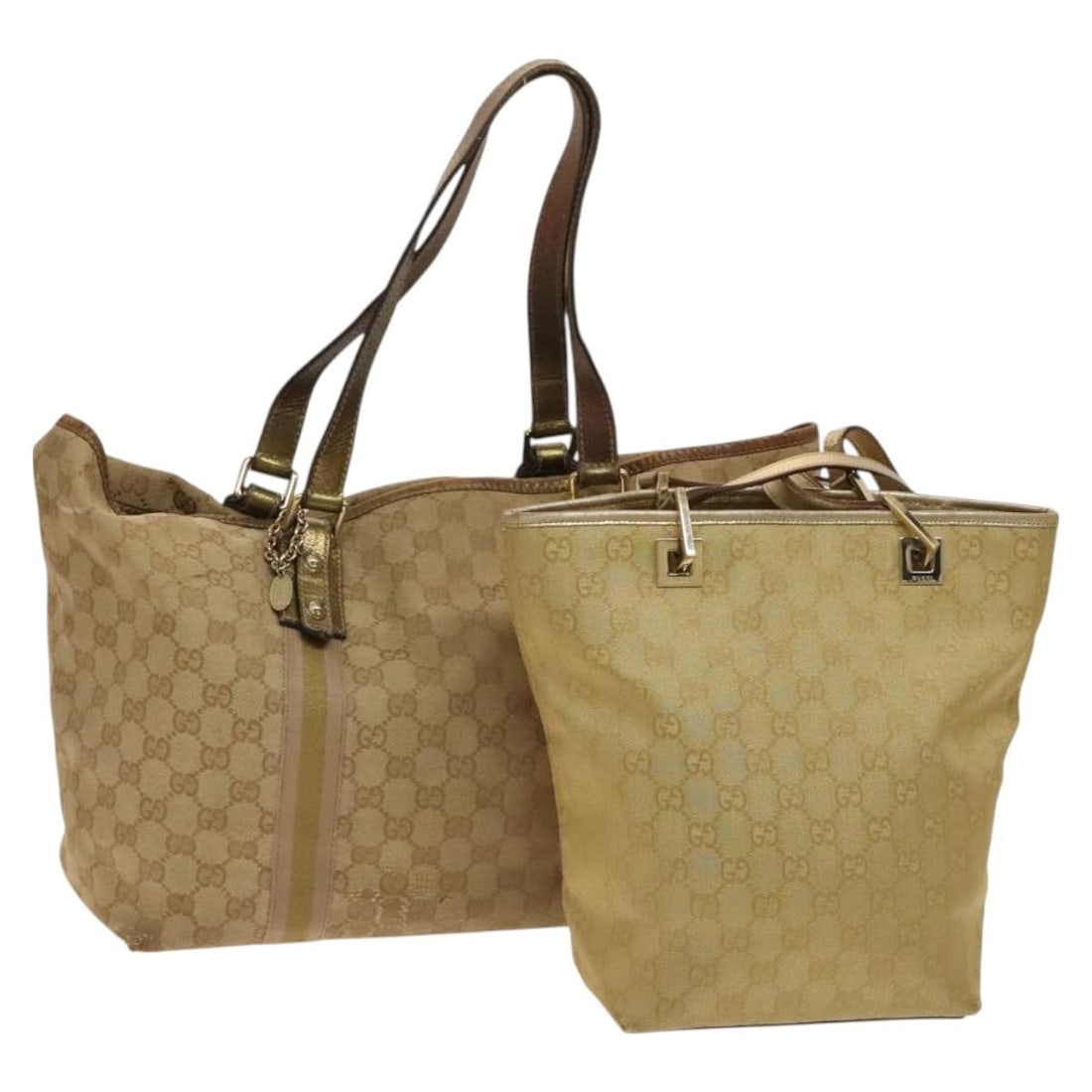 GUCCI GG Canvas Beige Gold Shoulder Bag Set of 2 Authentic (1 of 17)